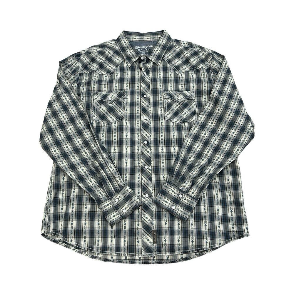 Wrangler Retro Premium Mens Snap Western Shirt 2XL Blue Southwestern Plaid
